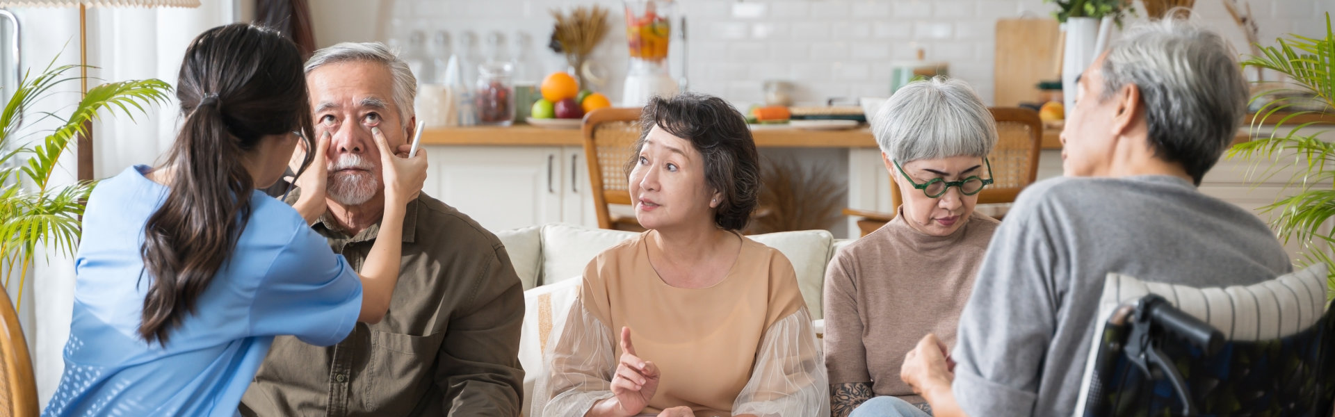 Person caring group of elderly person